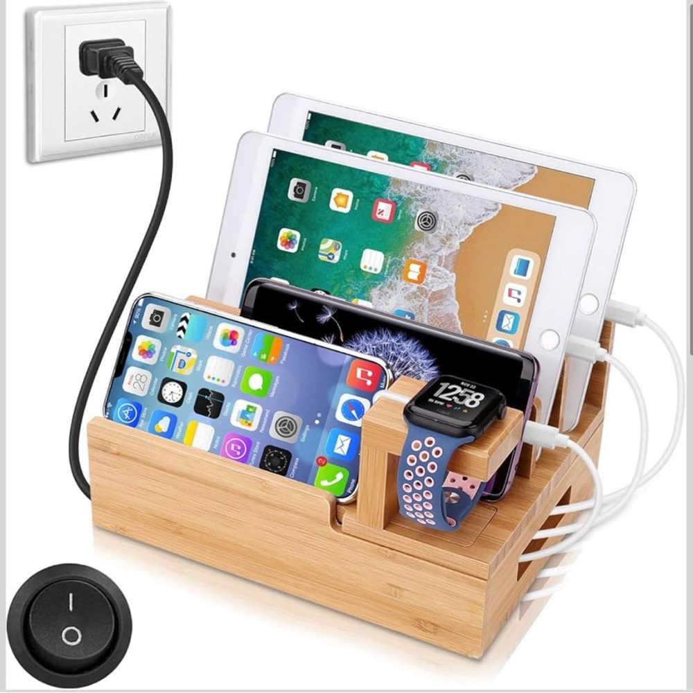 Bamboo Charging Station Organizer